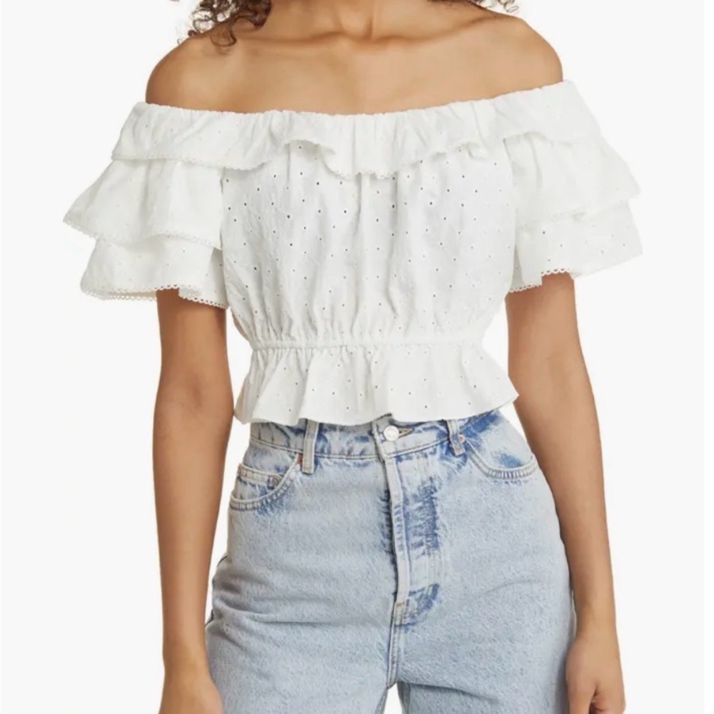 All in Favor White Eyelet Off-Shoulder XL
